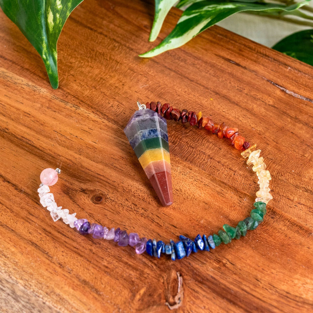 7 Chakra Faceted Pendulum with 7 Chakra Chip Chain | Religious Items | Wiccan Center