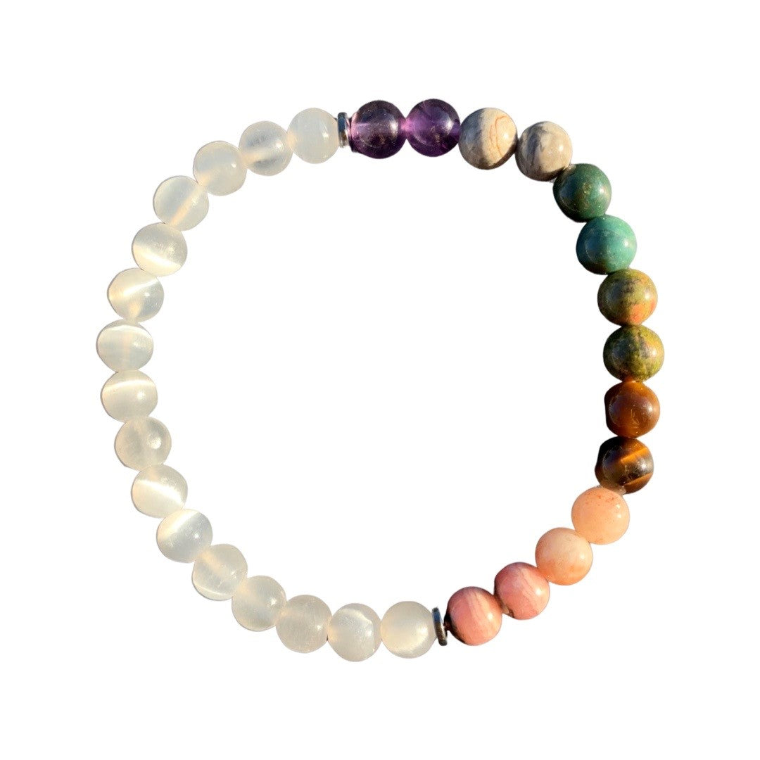 Selenite Chakra Bracelet 6 mm Round Beads | | Wiccan Center