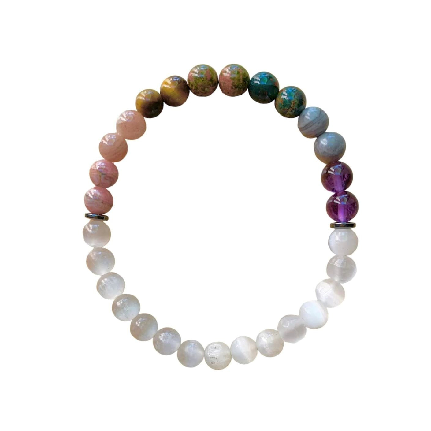 Selenite Chakra Bracelet 6 mm Round Beads | | Wiccan Center