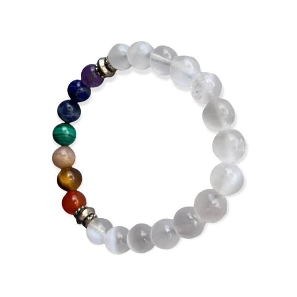 Selenite Chakra Bracelet 8 mm Round Beads | | Wiccan Center