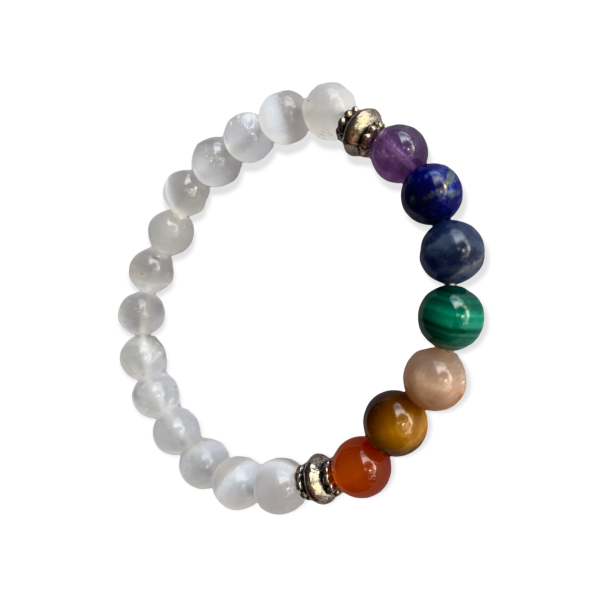 Selenite Chakra Bracelet 8 mm Round Beads | | Wiccan Center