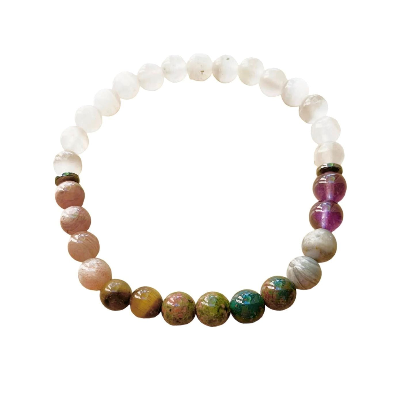 Selenite Chakra Bracelet 6 mm Round Beads | | Wiccan Center