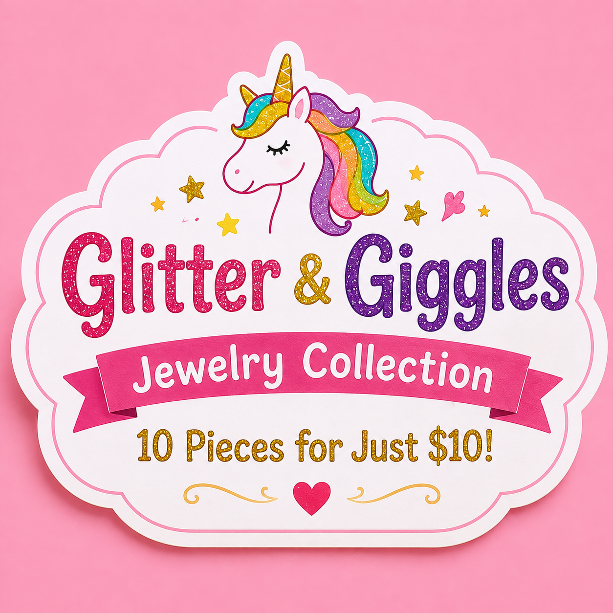 🦄 Glitter & Giggles Jewelry Collection - Kids' Jewelry Fun Pack (10 pieces for $10)