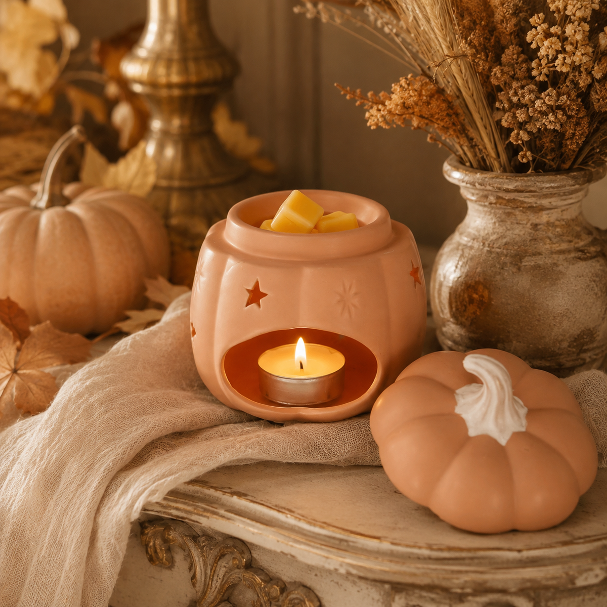 Ceramic Starry Pumpkin Wax Warmer | Fall Tealight Tart & Oil Burner | Wax Melt Warmer | Wiccan Center
