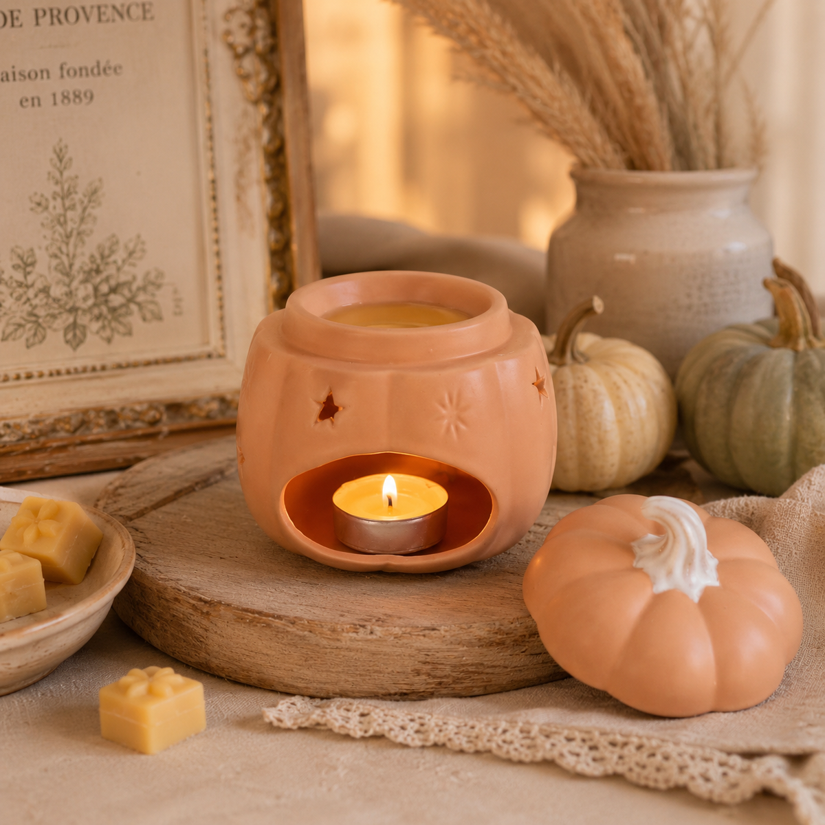 Ceramic Starry Pumpkin Wax Warmer | Fall Tealight Tart & Oil Burner | Wax Melt Warmer | Wiccan Center