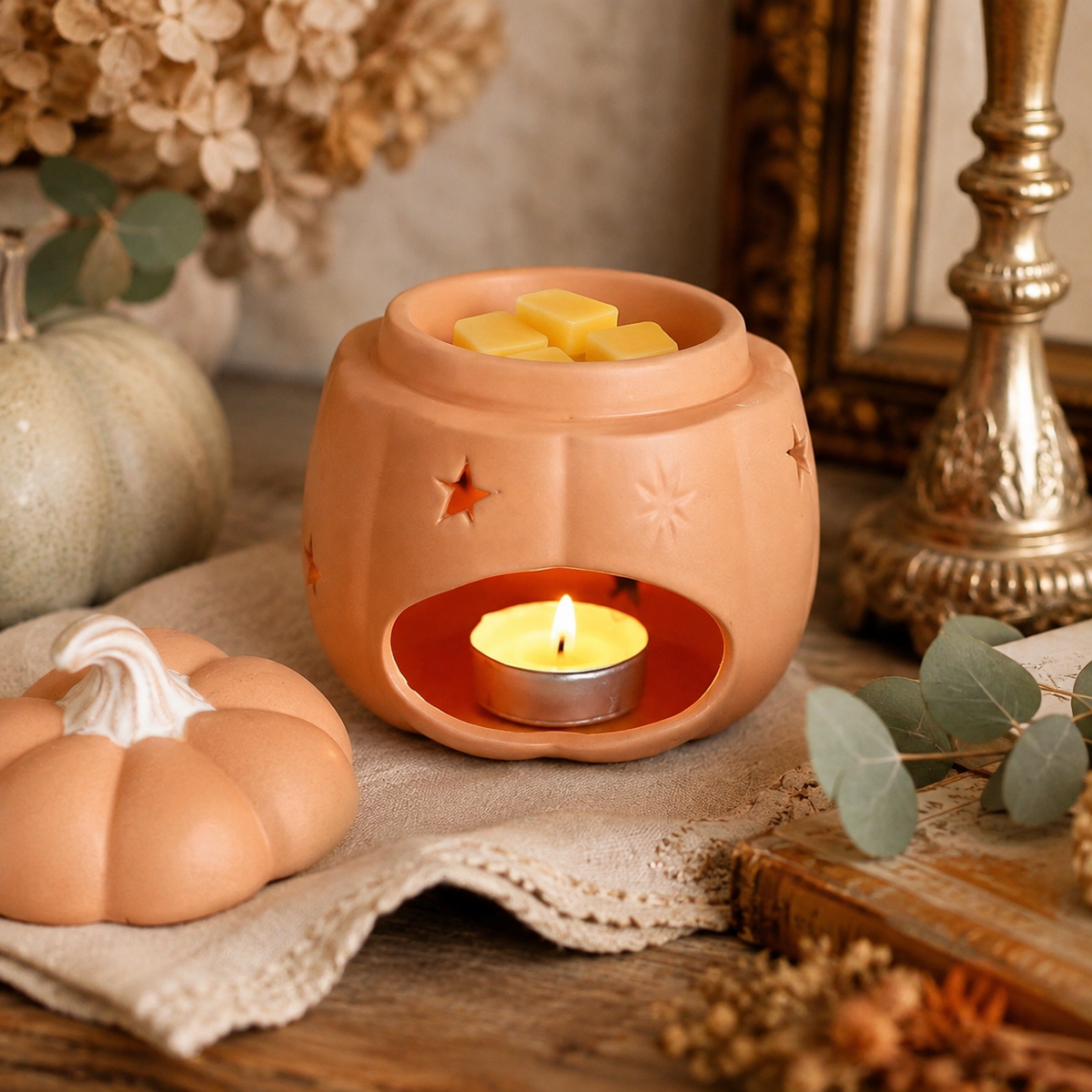 Ceramic Starry Pumpkin Wax Warmer | Fall Tealight Tart & Oil Burner | Wax Melt Warmer | Wiccan Center