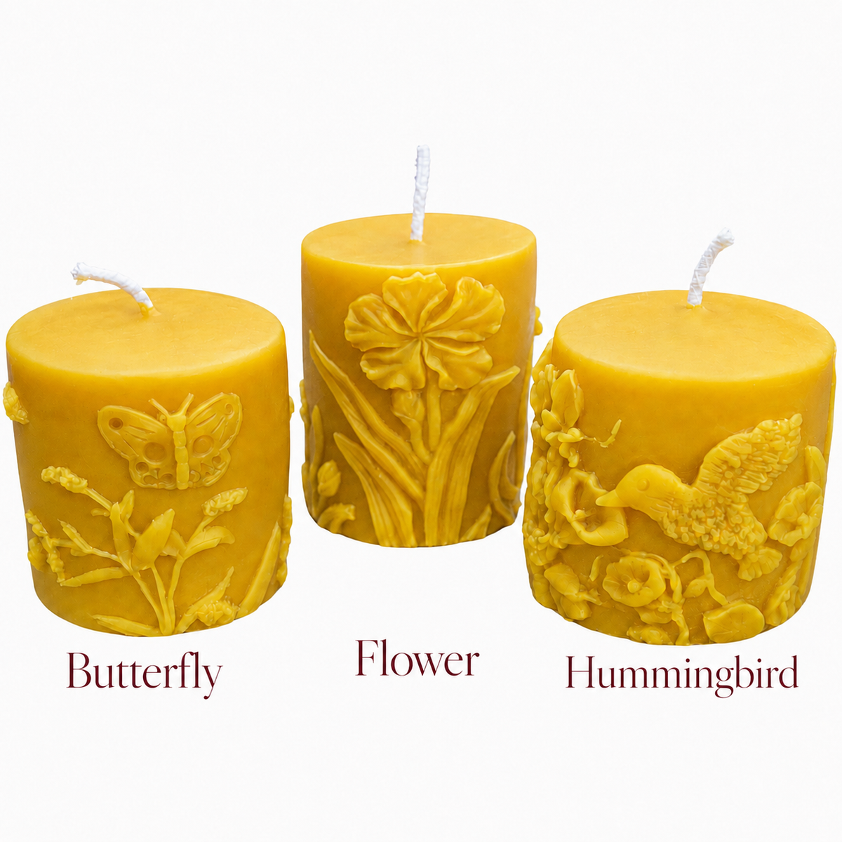 Butterfly | Hummingbird | Flower | Beeswax Pillars | Candles | Wiccan Center
