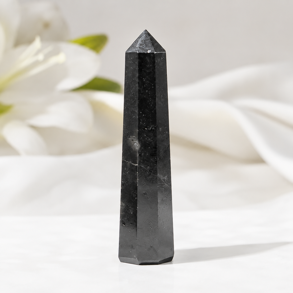 Black Shungite Tower Point (Purification and Inflammation) | Obelisks & Pencils | Wiccan Center