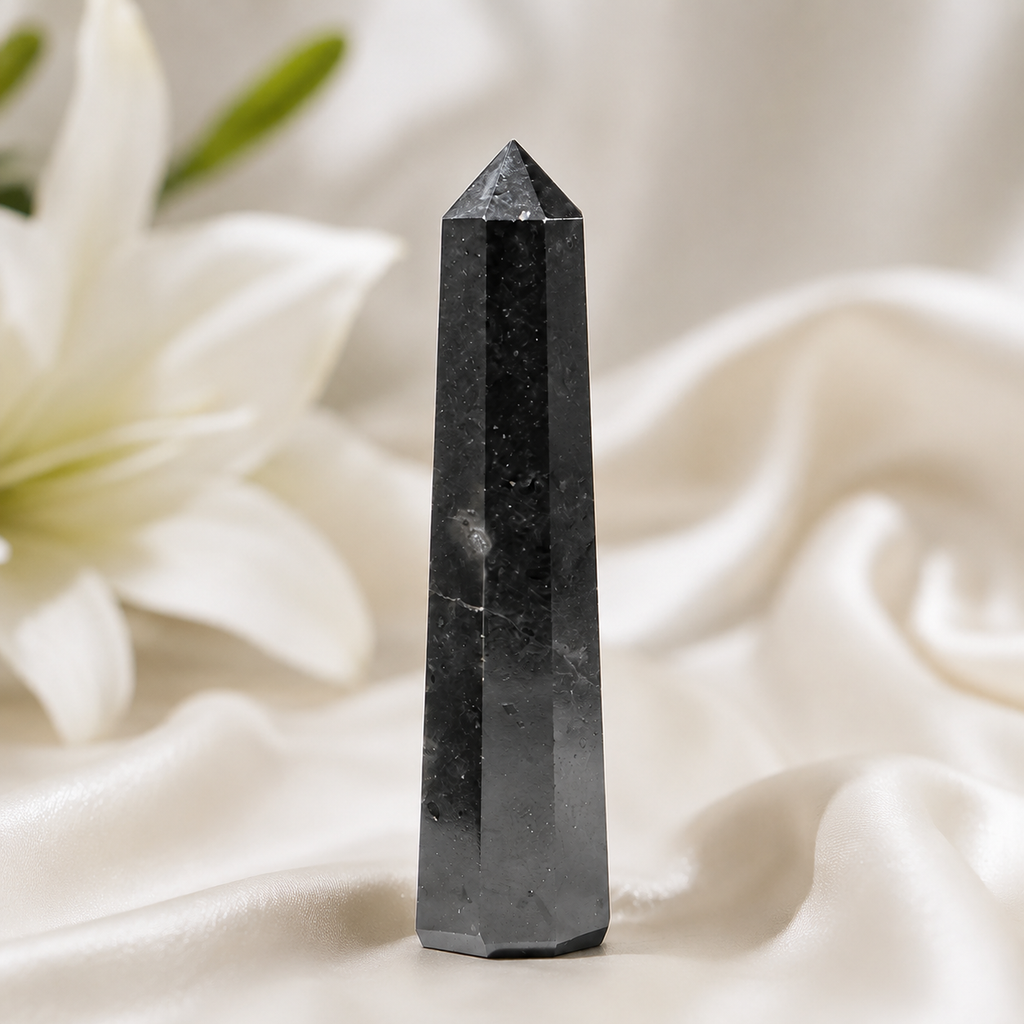 Black Shungite Tower Point (Purification and Inflammation) | Obelisks & Pencils | Wiccan Center
