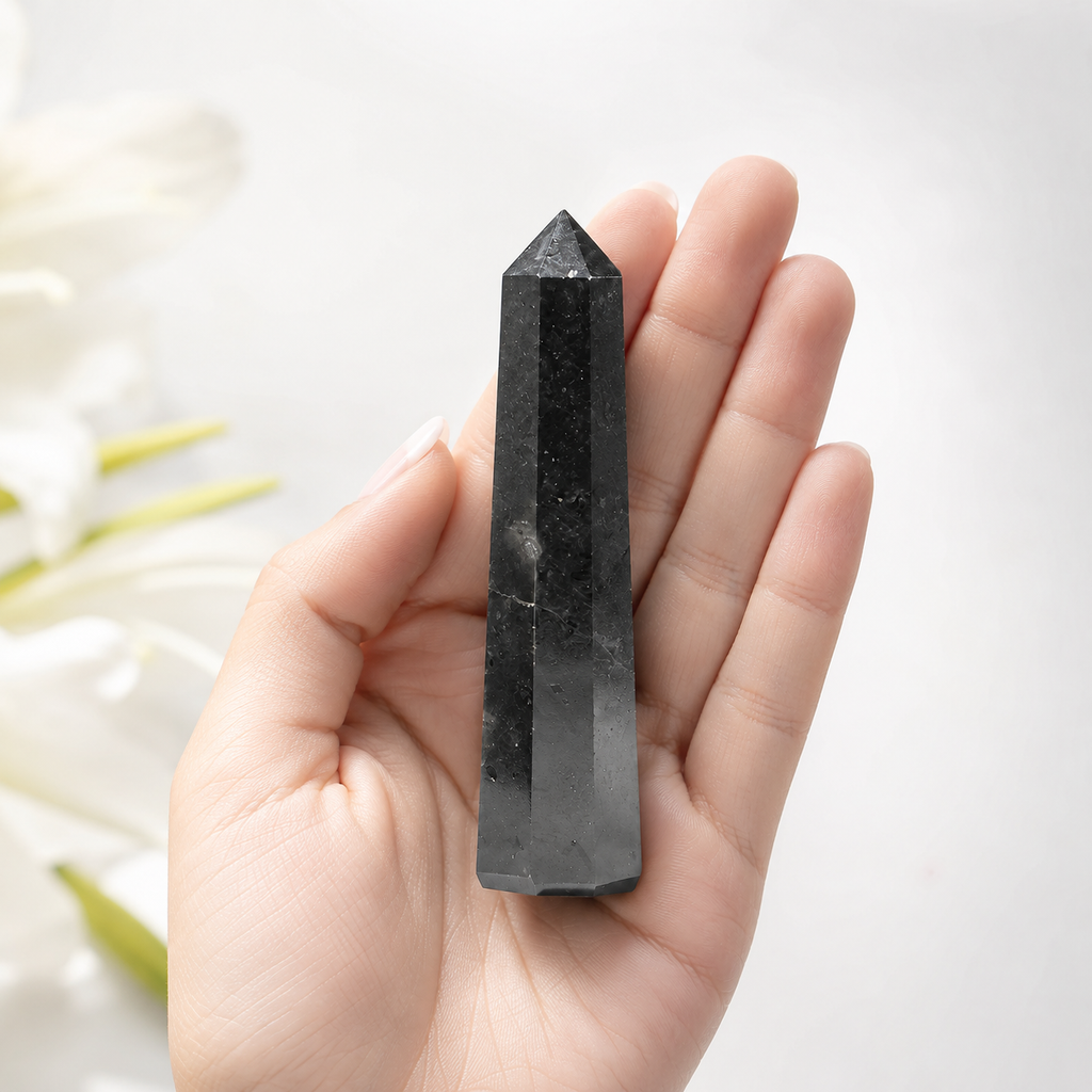 Black Shungite Tower Point (Purification and Inflammation) | Obelisks & Pencils | Wiccan Center