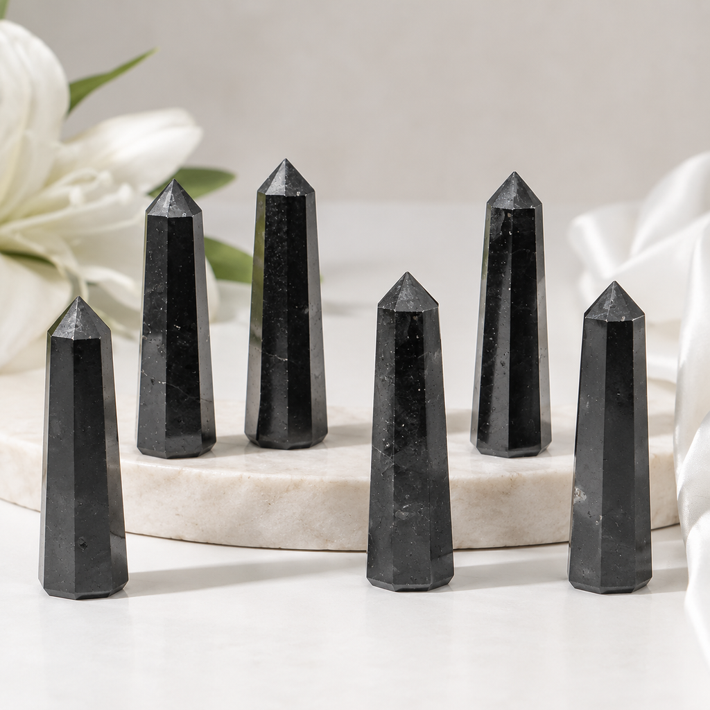 Black Shungite Tower Point (Purification and Inflammation) | Obelisks & Pencils | Wiccan Center
