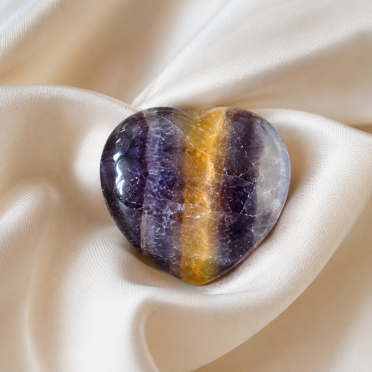 Multi Fluorite Heart Crystal, Puffy Mini 1 Inch Pocket Crystal Heart