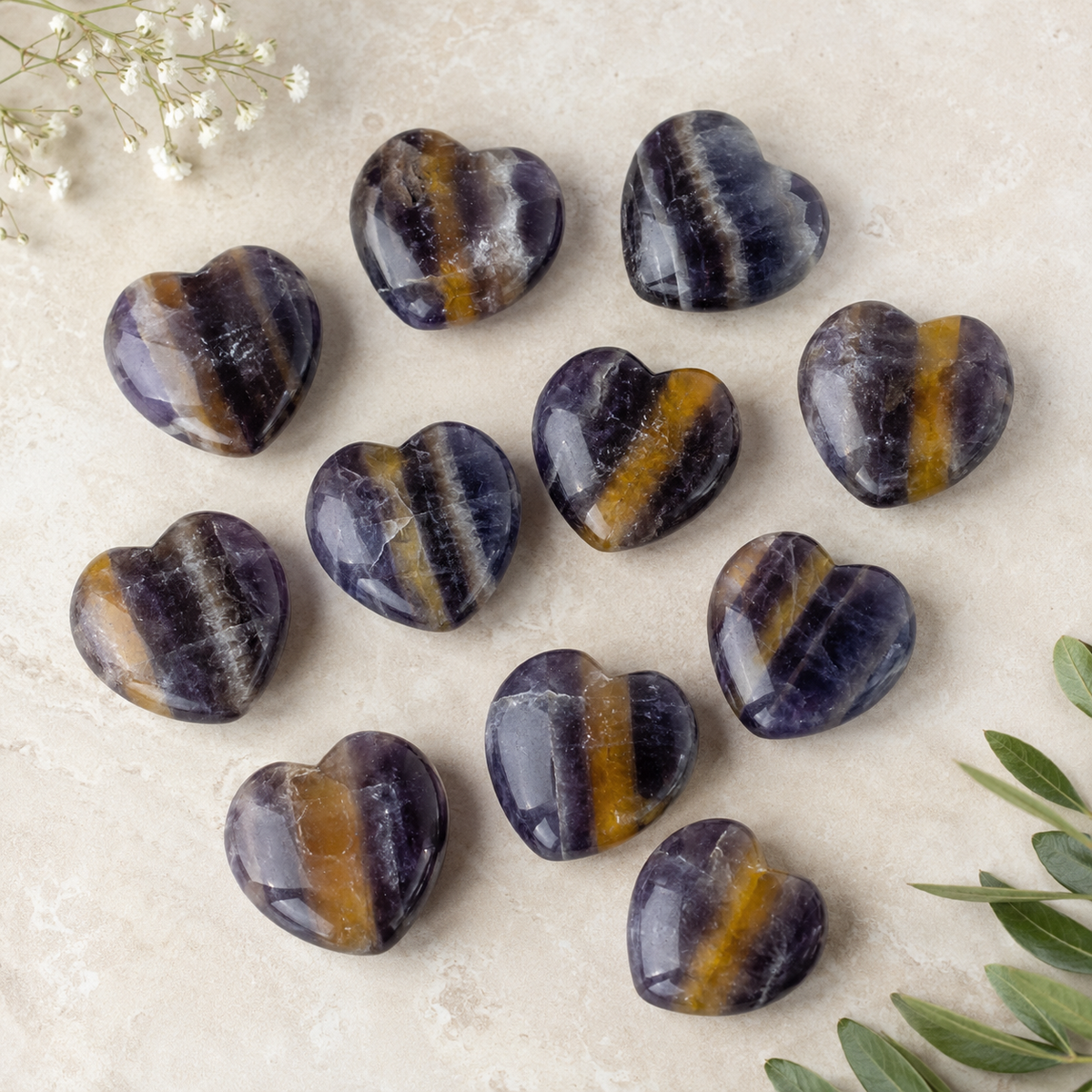 Multi Fluorite Heart Crystal, Puffy Mini 1 Inch Pocket Crystal Heart