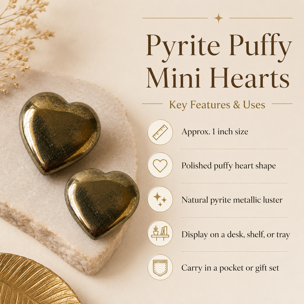 Pyrite Heart Crystal, Puffy Mini 1 Inch Pocket Crystal Heart | Hearts | Wiccan Center