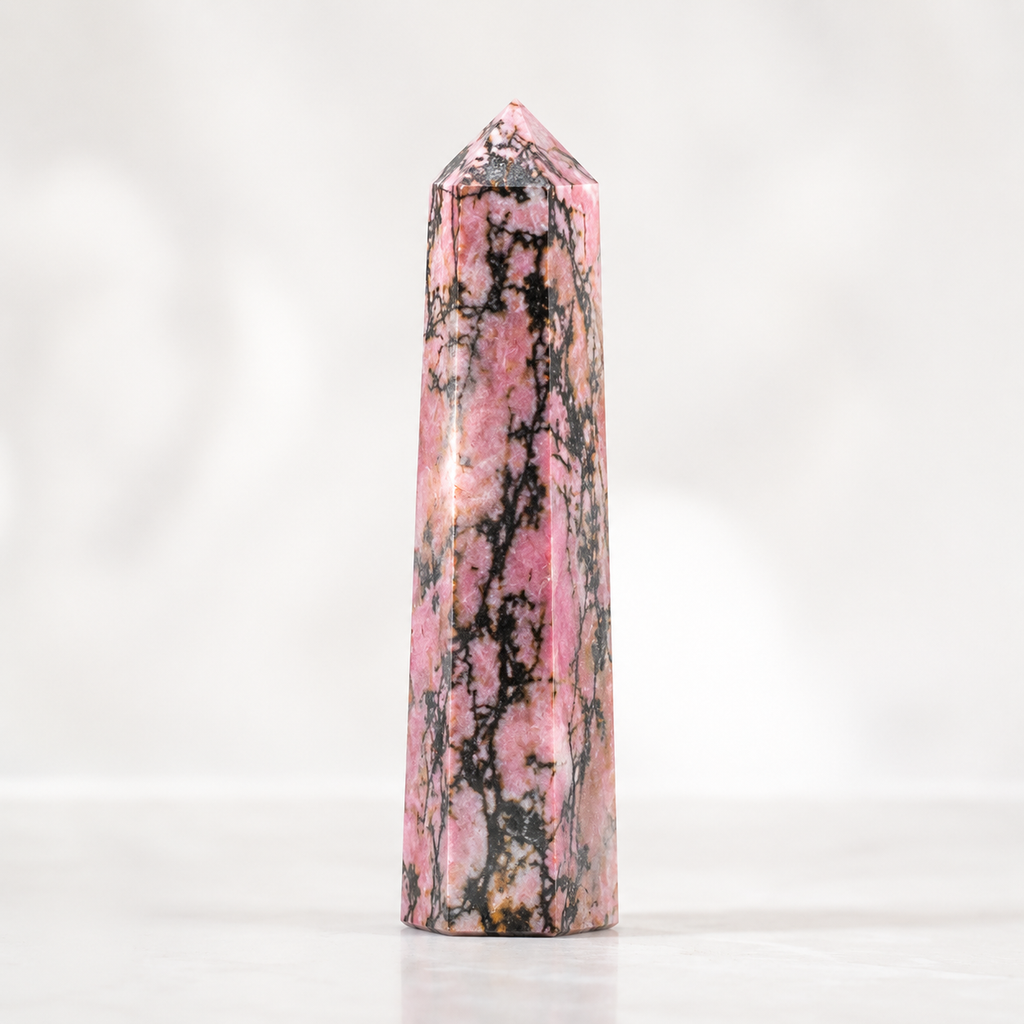 Rhodonite Tower Point (Codependency and Self-Destruction) | Obelisks & Pencils | Wiccan Center