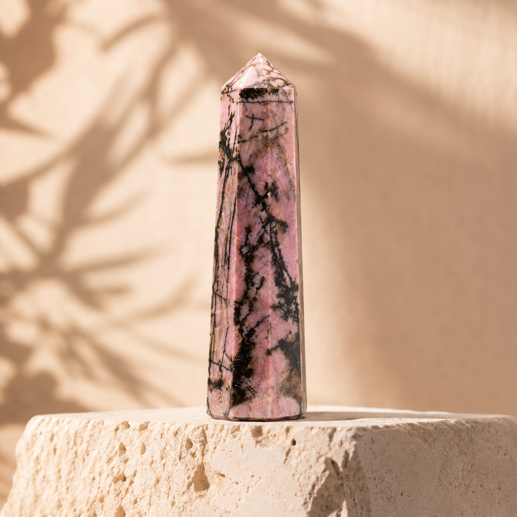 Rhodonite Tower Point (Codependency and Self-Destruction) | Obelisks & Pencils | Wiccan Center