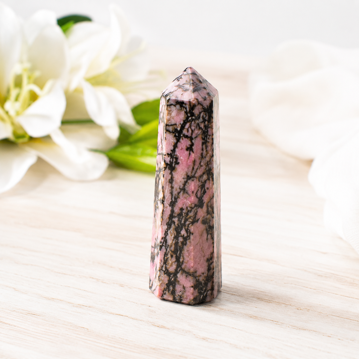 Rhodonite Tower Point (Codependency and Self-Destruction) | Obelisks & Pencils | Wiccan Center