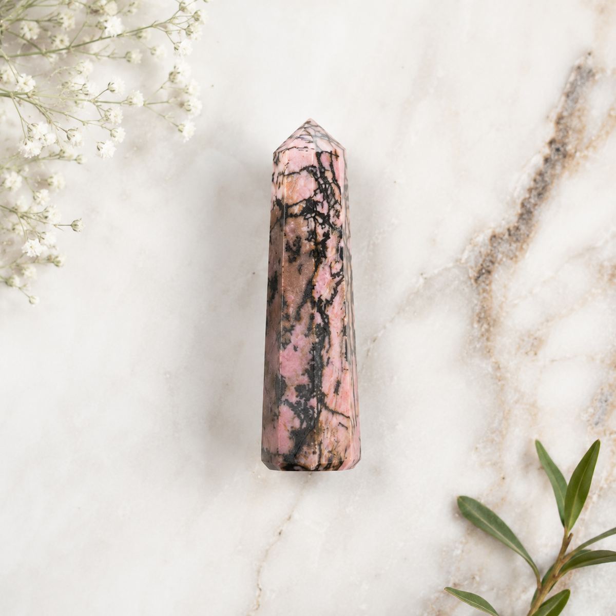 Rhodonite Tower Point (Codependency and Self-Destruction) | Obelisks & Pencils | Wiccan Center