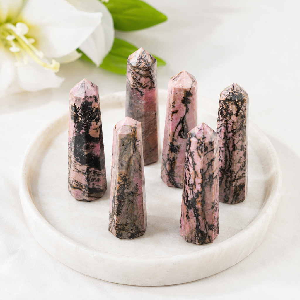 Rhodonite Tower Point (Codependency and Self-Destruction) | Obelisks & Pencils | Wiccan Center