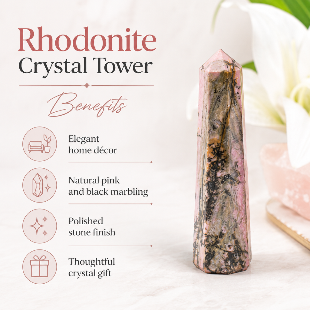 Rhodonite Tower Point (Codependency and Self-Destruction) | Obelisks & Pencils | Wiccan Center