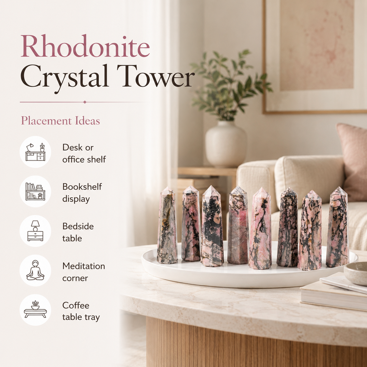 Rhodonite Tower Point (Codependency and Self-Destruction) | Obelisks & Pencils | Wiccan Center