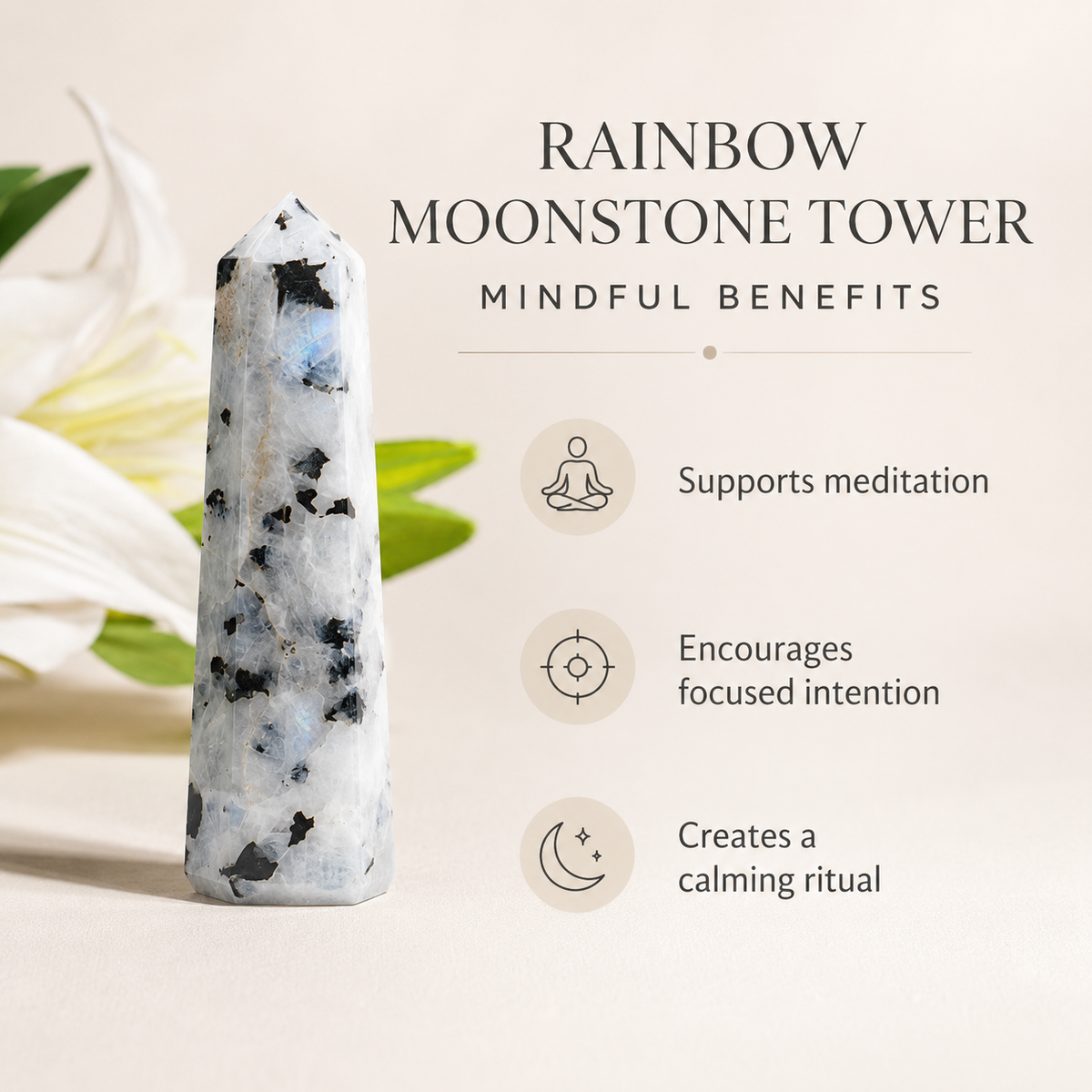 Rainbow Moonstone Tower Point (Creativity and Compassion)