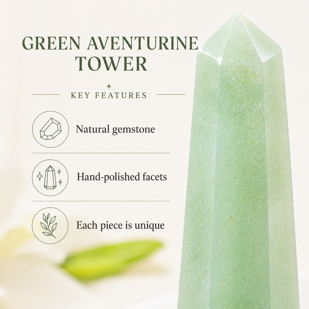 Green Aventurine Tower Point (Leadership and Good Fortune) | Obelisks & Pencils | Wiccan Center