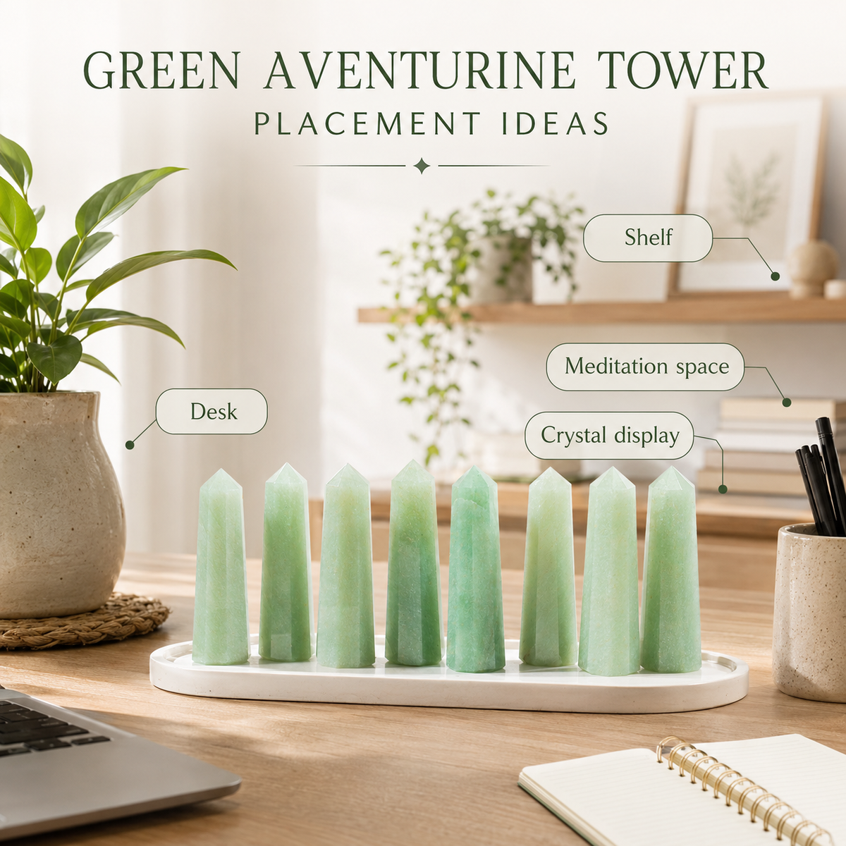 Green Aventurine Tower Point (Leadership and Good Fortune) | Obelisks & Pencils | Wiccan Center
