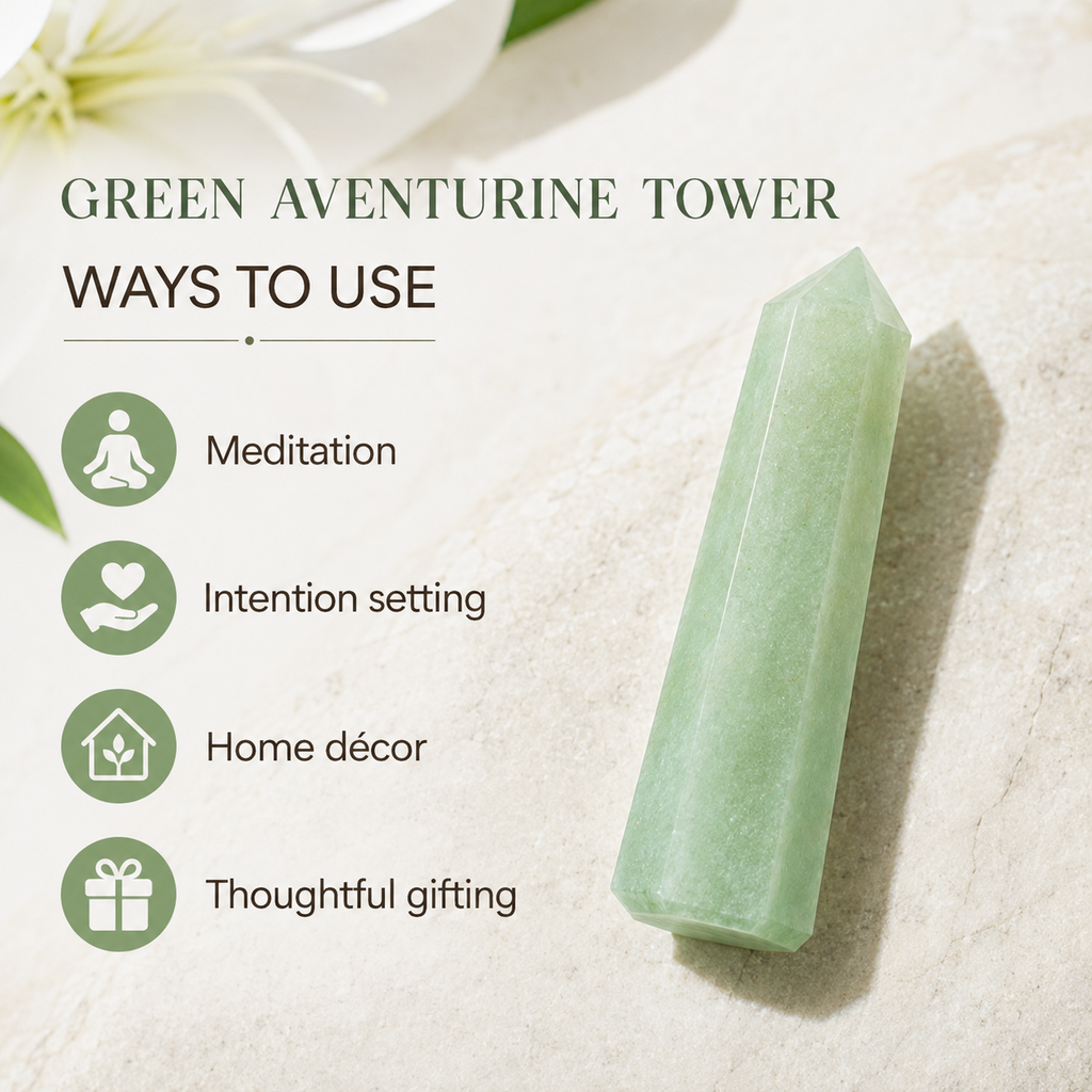 Green Aventurine Tower Point (Leadership and Good Fortune) | Obelisks & Pencils | Wiccan Center