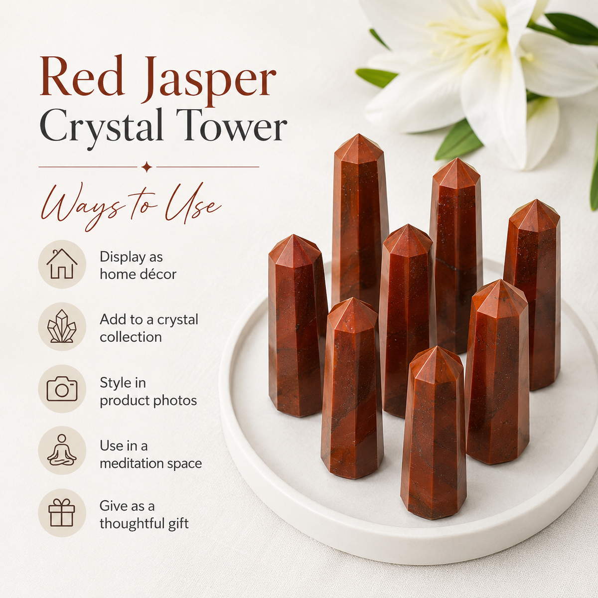 Red Jasper Tower USA (Tranquility and Sense of Grounding) | Obelisks & Pencils | Wiccan Center