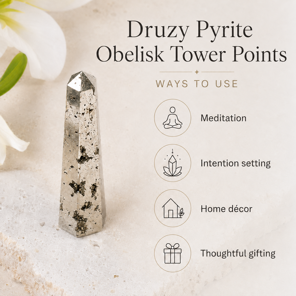 Pyrite Druzy Tower Point (Memory and Wealth)