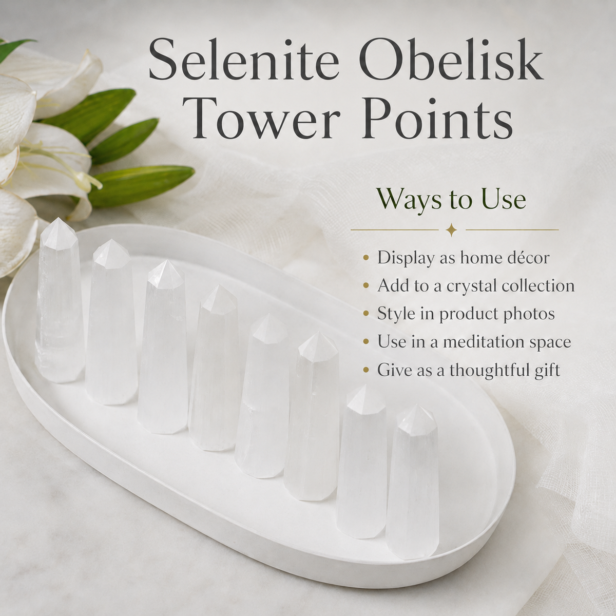 Selenite Tower Point (Insight and Flexibility)