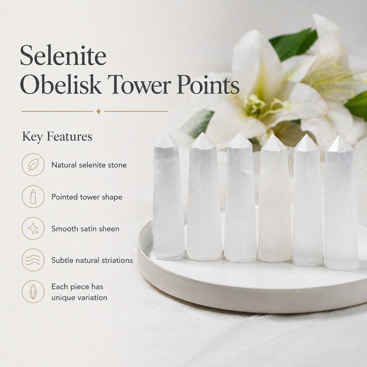 Selenite Tower Point (Insight and Flexibility)