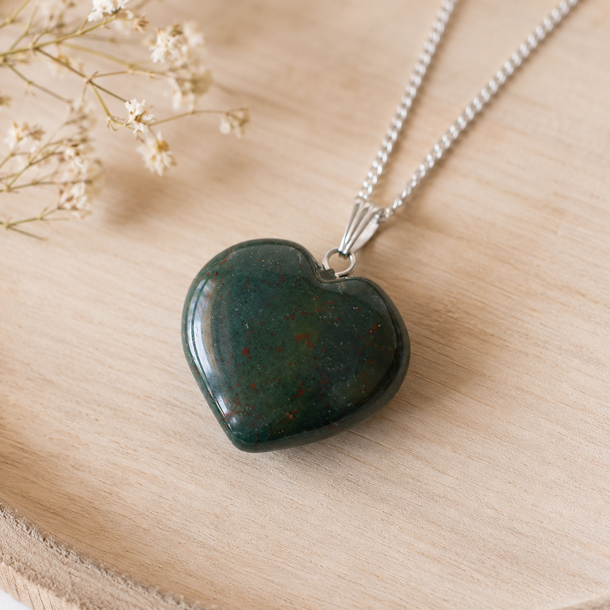 Real Bloodstone Crystal Heart Pendant, Genuine Heart Shaped Necklaces | | Wiccan Center
