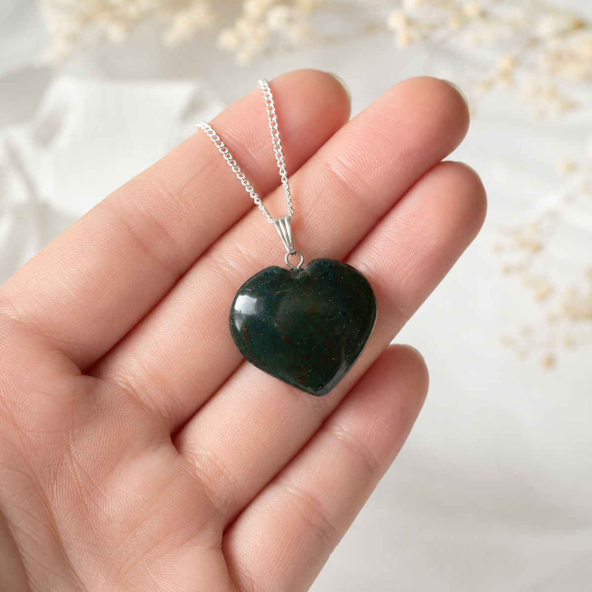 Real Bloodstone Crystal Heart Pendant, Genuine Heart Shaped Necklaces | | Wiccan Center