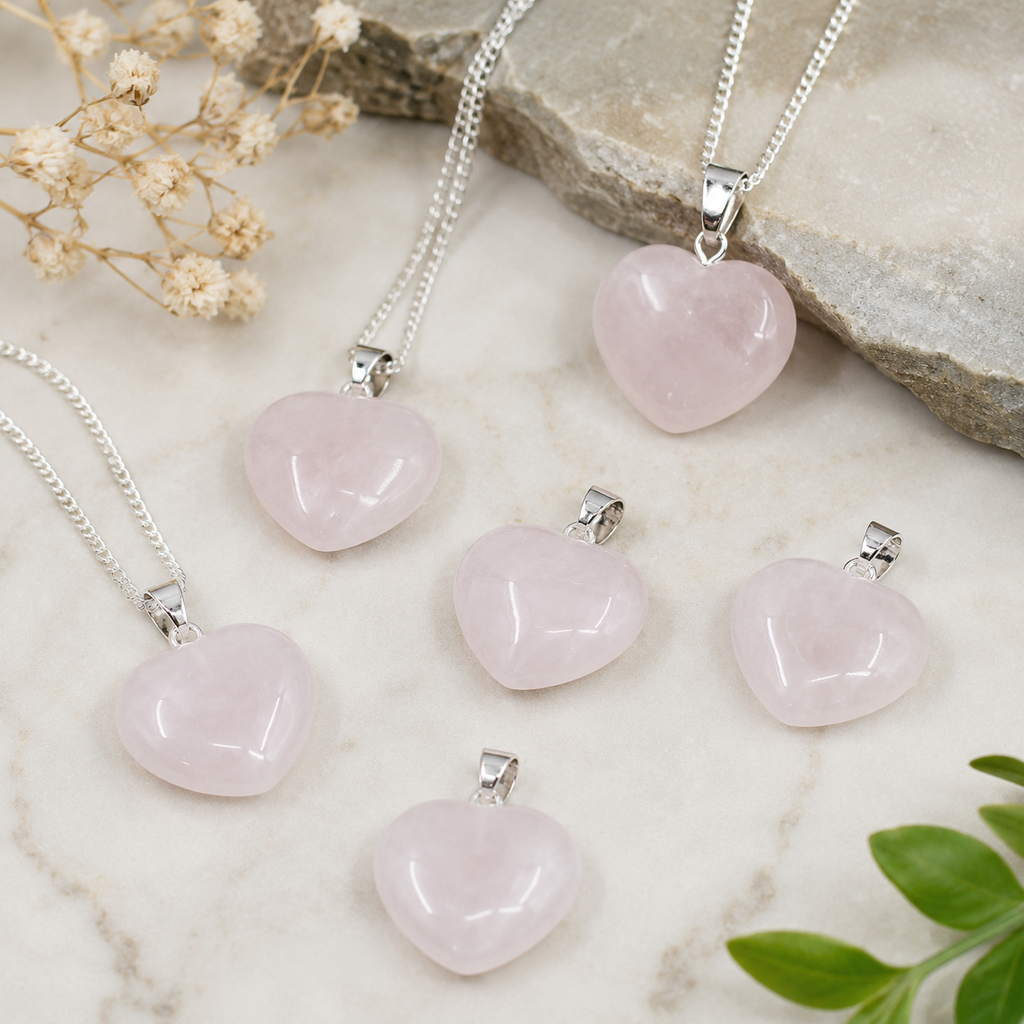 Rose Quartz Heart Pendant, Heart Shaped Stone Rose Quartz Pendants. | Pendants | Wiccan Center