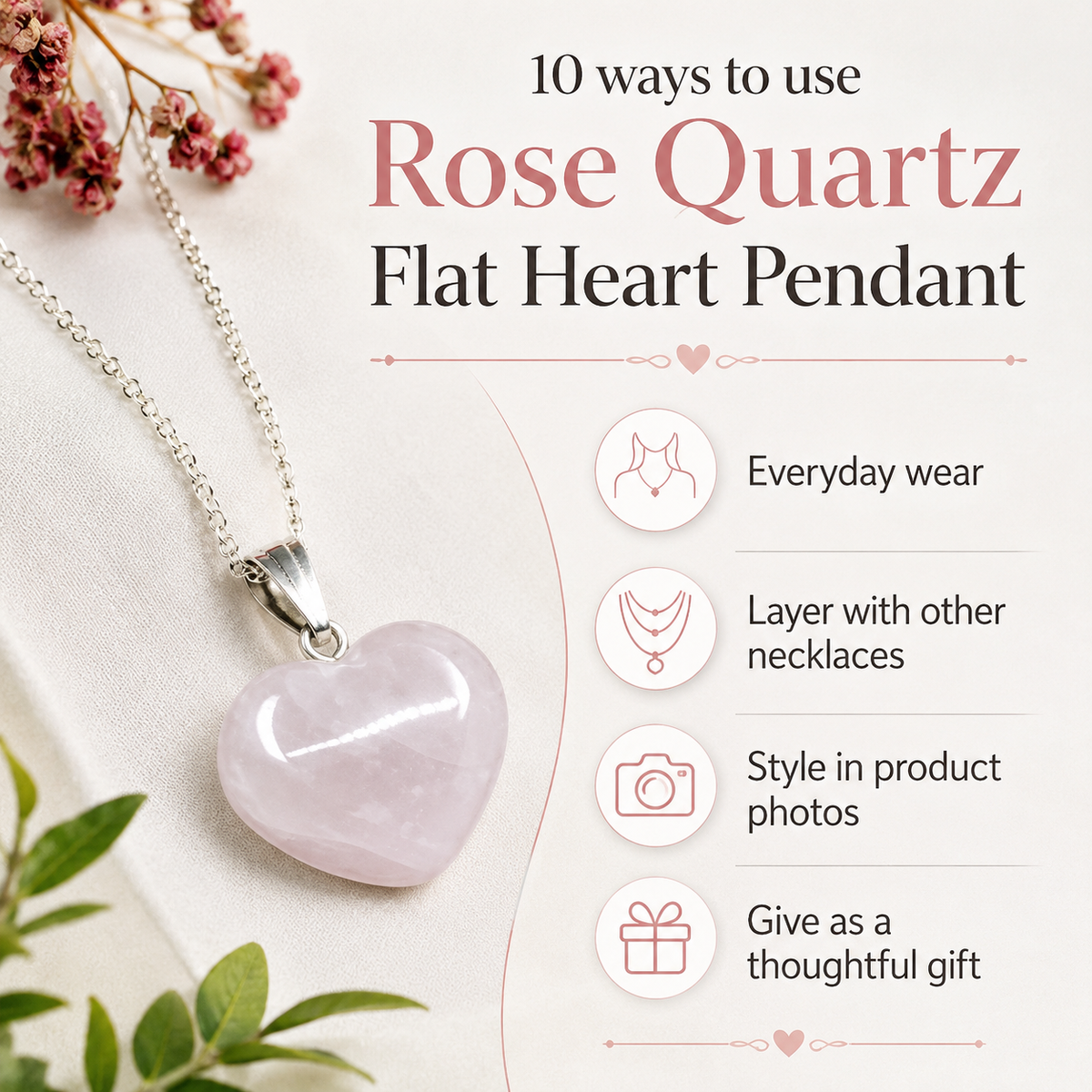 Rose Quartz Heart Pendant, Heart Shaped Stone Rose Quartz Pendants. | Pendants | Wiccan Center