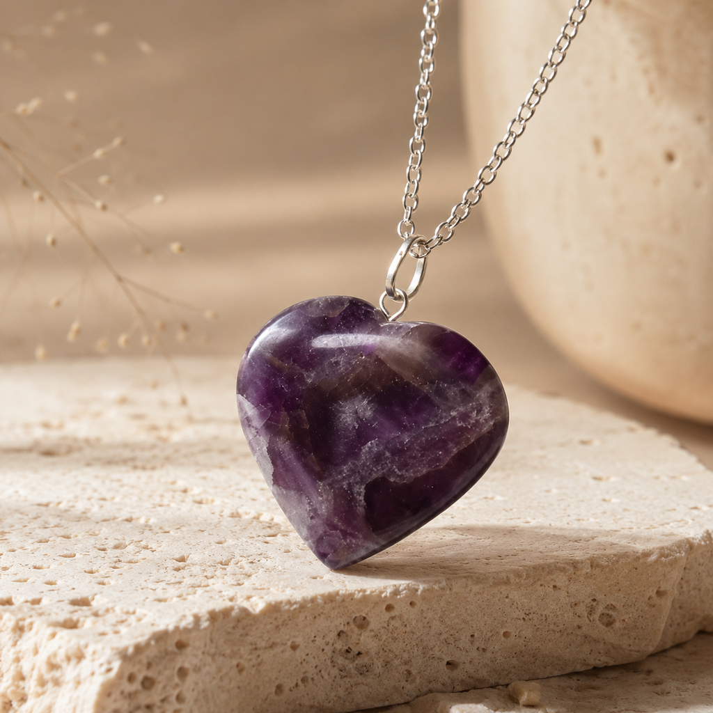 Amethyst Crystal Heart Pendant, Genuine Heart Shaped Necklaces | | Wiccan Center