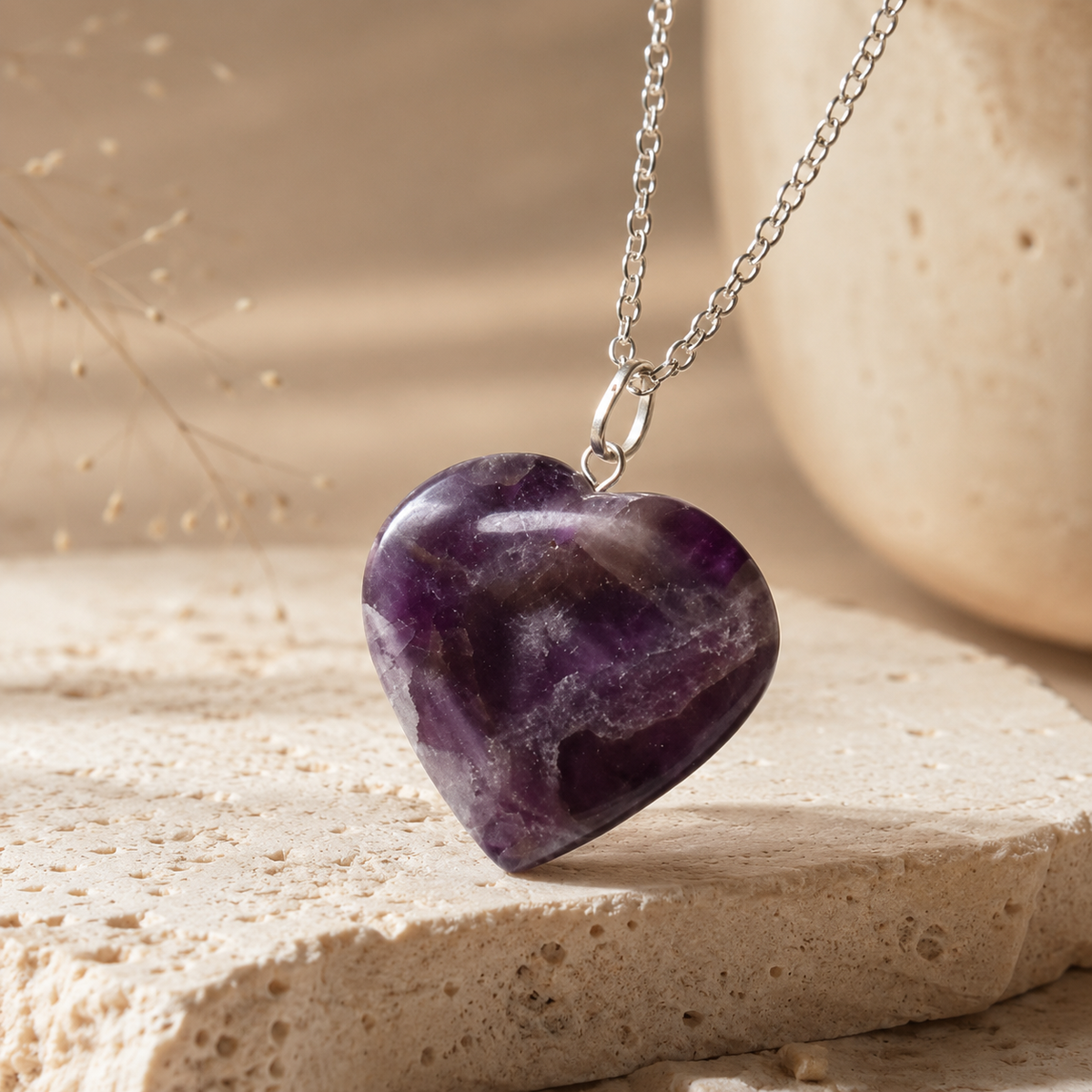 Amethyst Crystal Heart Pendant, Genuine Heart Shaped Necklaces | | Wiccan Center
