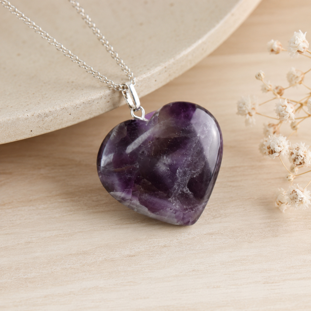 Amethyst Crystal Heart Pendant, Genuine Heart Shaped Necklaces | | Wiccan Center