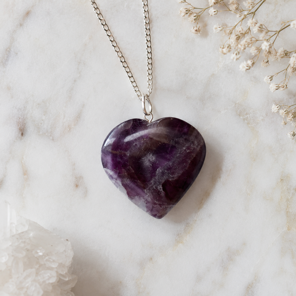 Amethyst Crystal Heart Pendant, Genuine Heart Shaped Necklaces | | Wiccan Center