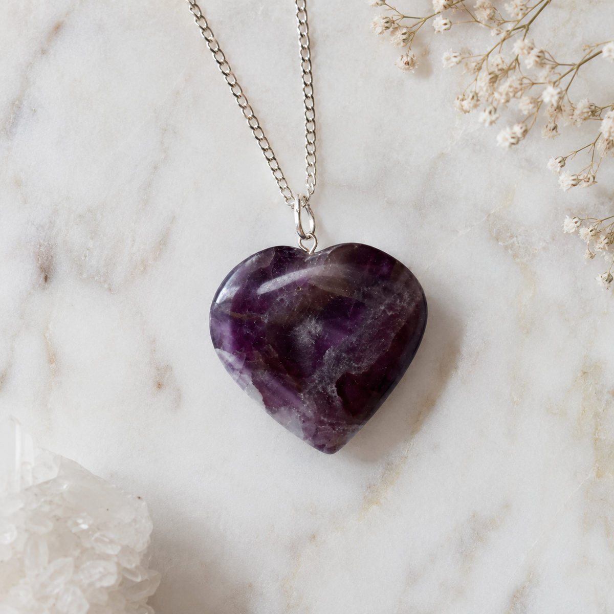 Amethyst Crystal Heart Pendant, Genuine Heart Shaped Necklaces | | Wiccan Center