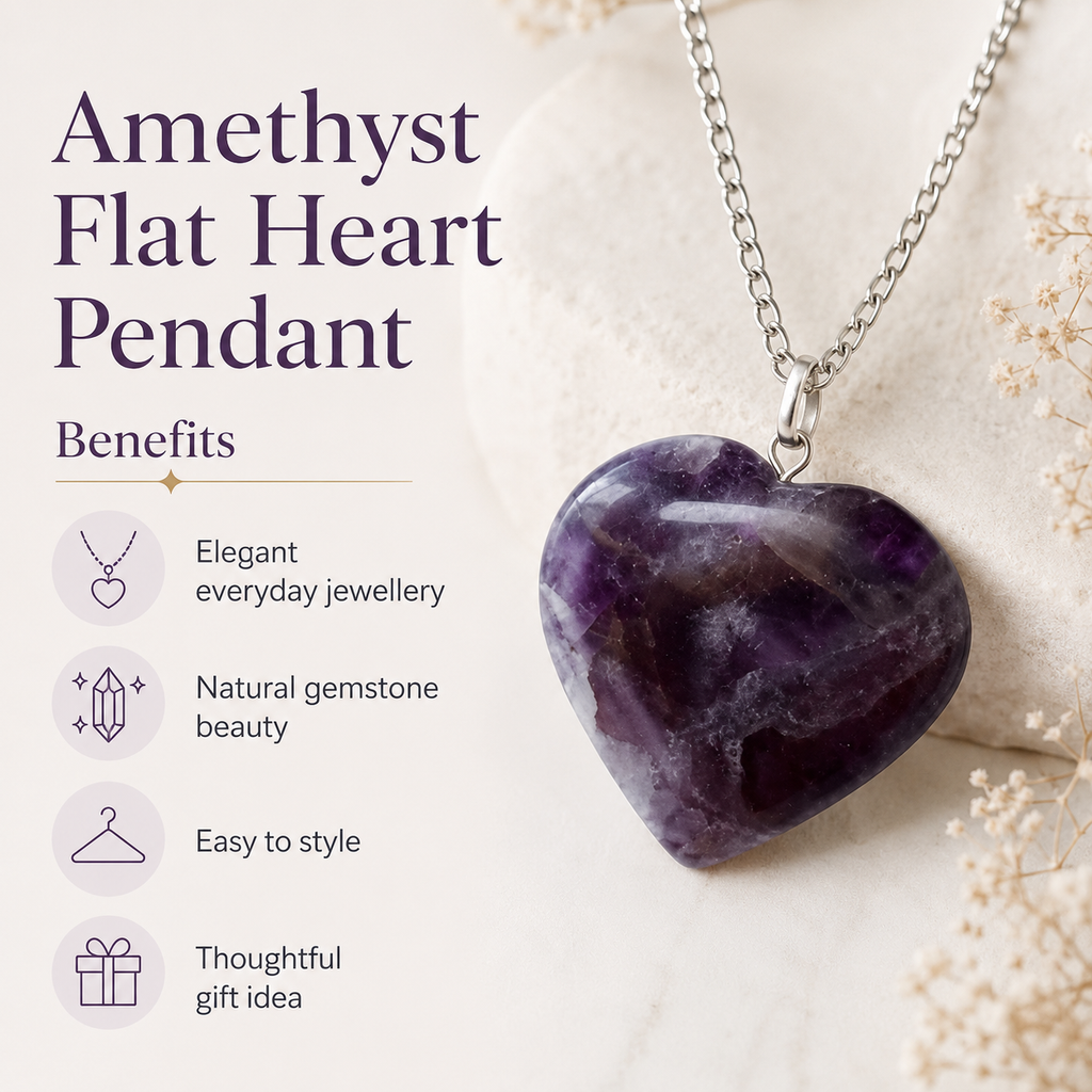 Amethyst Crystal Heart Pendant, Genuine Heart Shaped Necklaces | | Wiccan Center