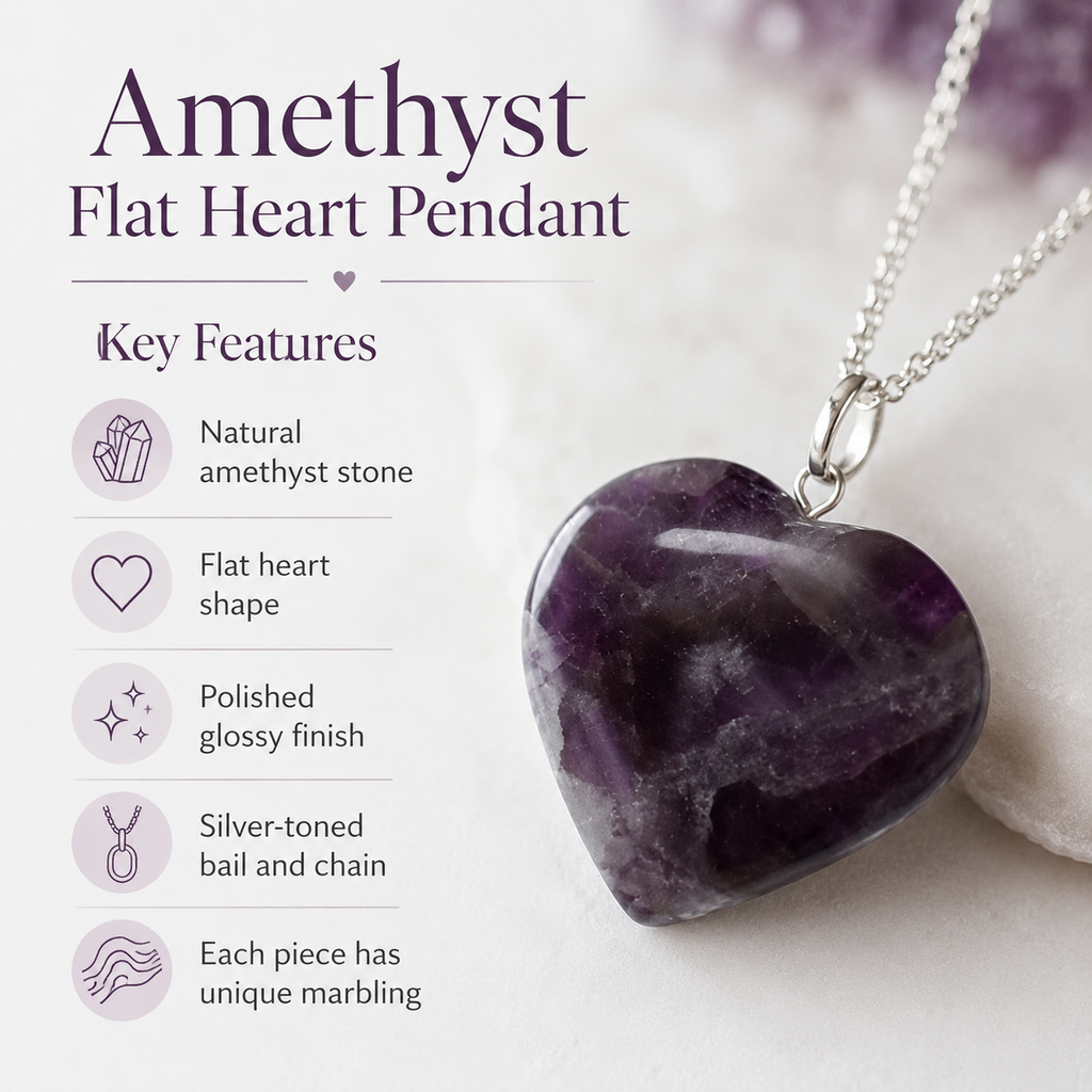 Amethyst Crystal Heart Pendant, Genuine Heart Shaped Necklaces | | Wiccan Center