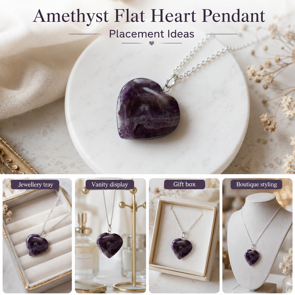 Amethyst Crystal Heart Pendant, Genuine Heart Shaped Necklaces | | Wiccan Center