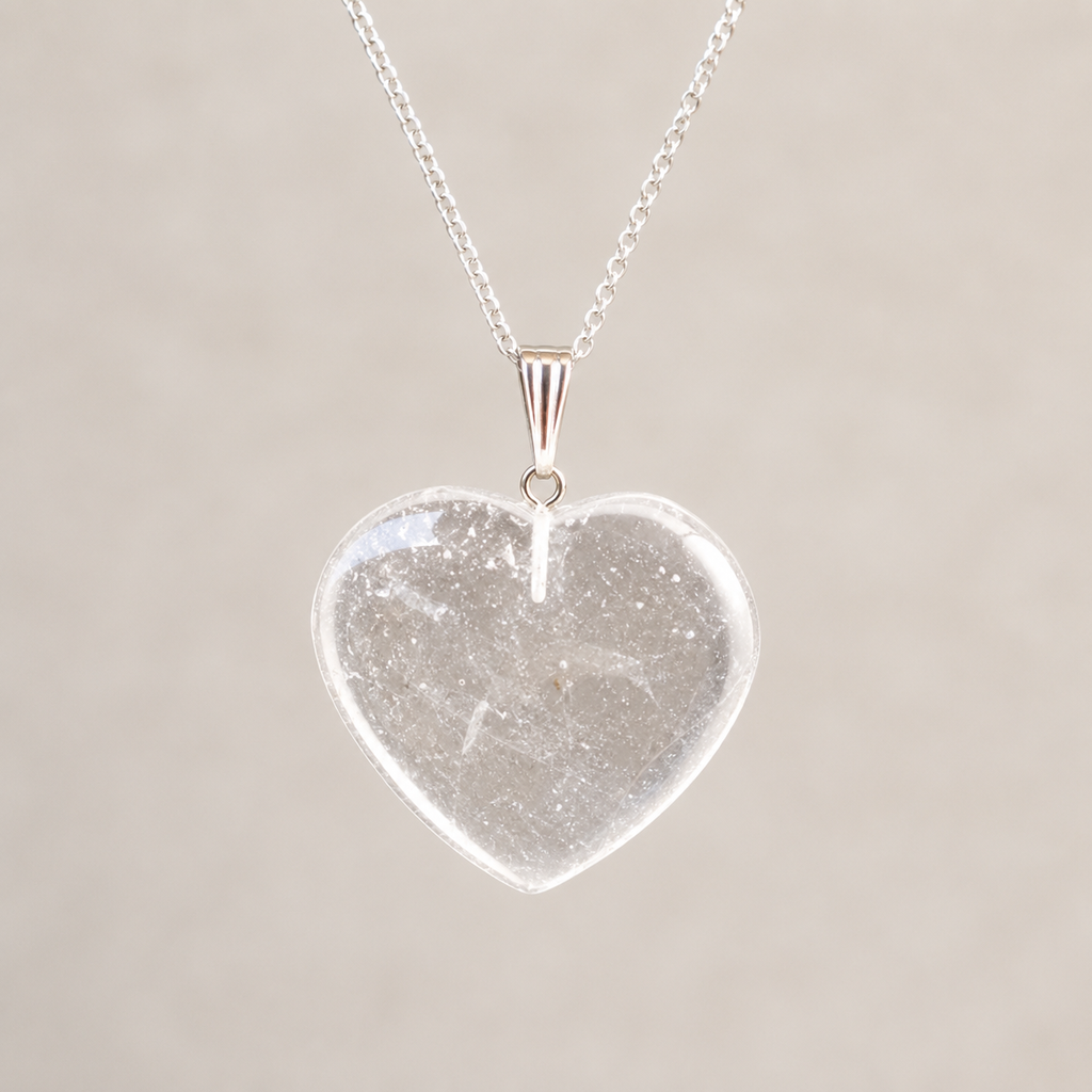 Clear Quartz Crystal Heart Pendant, Genuine Heart Shaped Necklaces. | | Wiccan Center