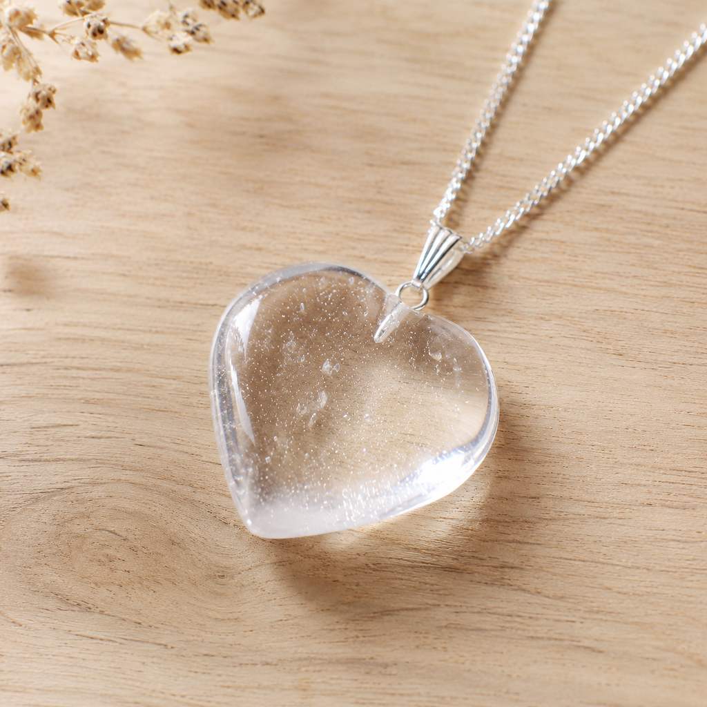Clear Quartz Crystal Heart Pendant, Genuine Heart Shaped Necklaces. | | Wiccan Center