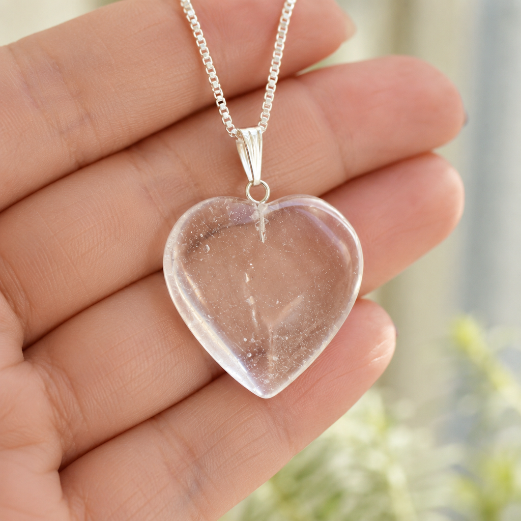 Clear Quartz Crystal Heart Pendant, Genuine Heart Shaped Necklaces. | | Wiccan Center