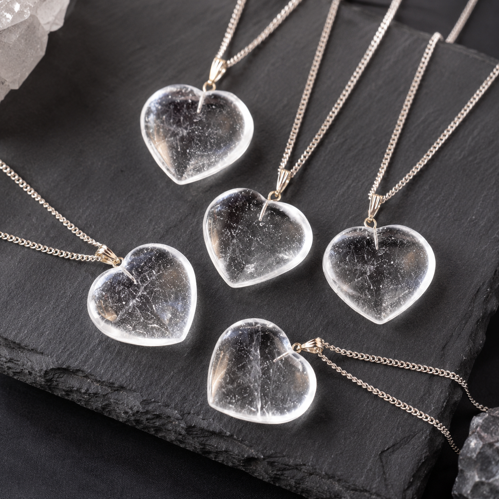 Clear Quartz Crystal Heart Pendant, Genuine Heart Shaped Necklaces. | | Wiccan Center