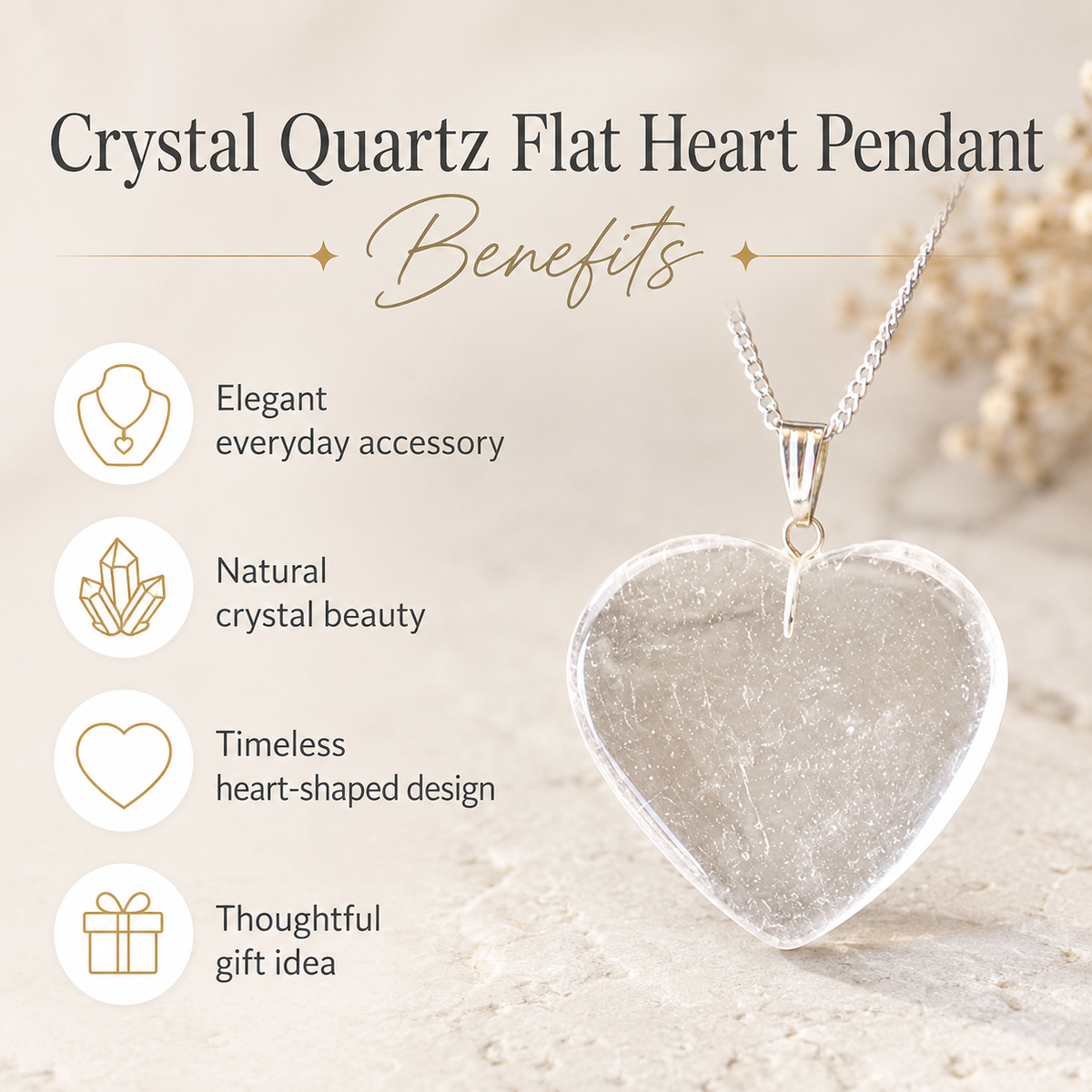 Clear Quartz Crystal Heart Pendant, Genuine Heart Shaped Necklaces. | | Wiccan Center